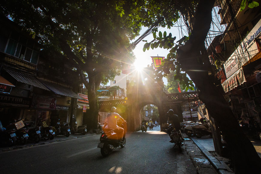 Busy heritage street in Hanoi Old Quarter