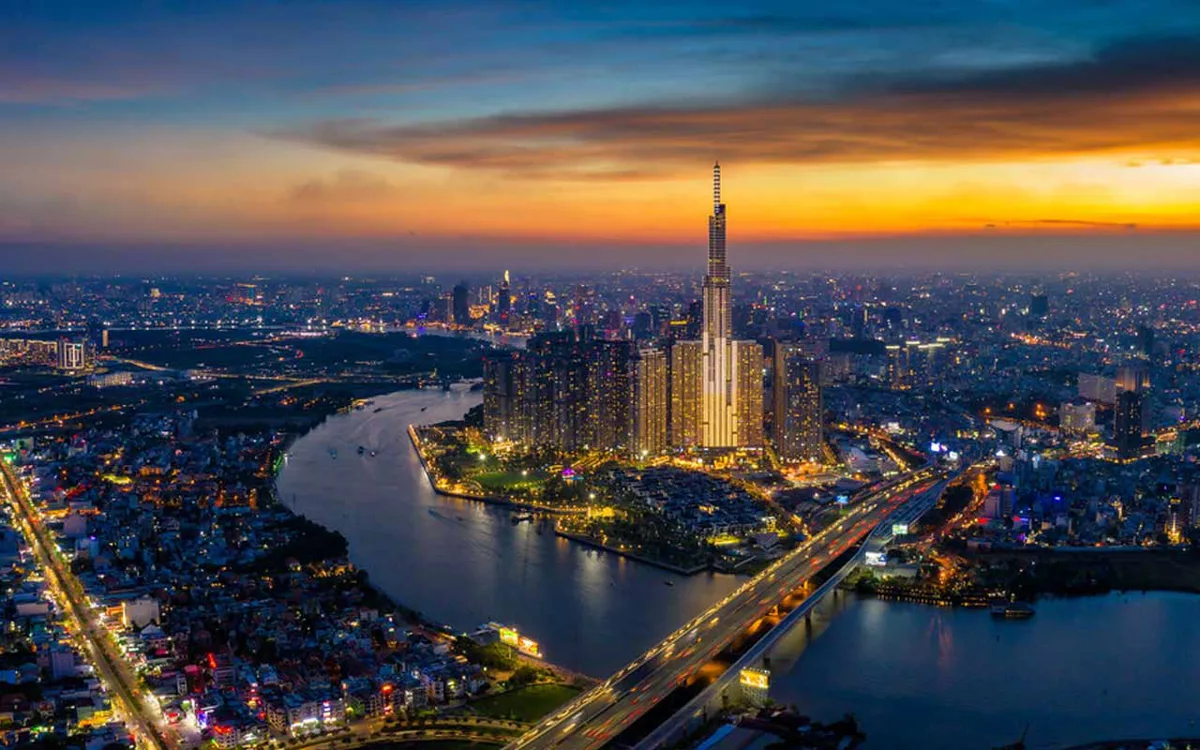 Panoramic skyline of Ho Chi Minh City under clear January skies