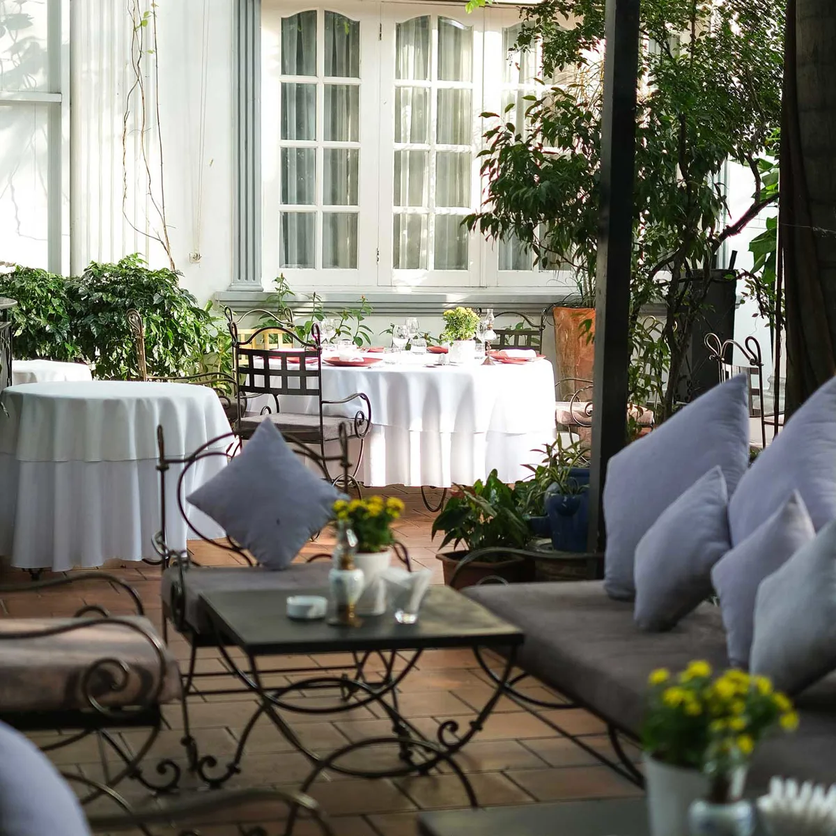 Villa-style dining terrace in Thao Dien with greenery