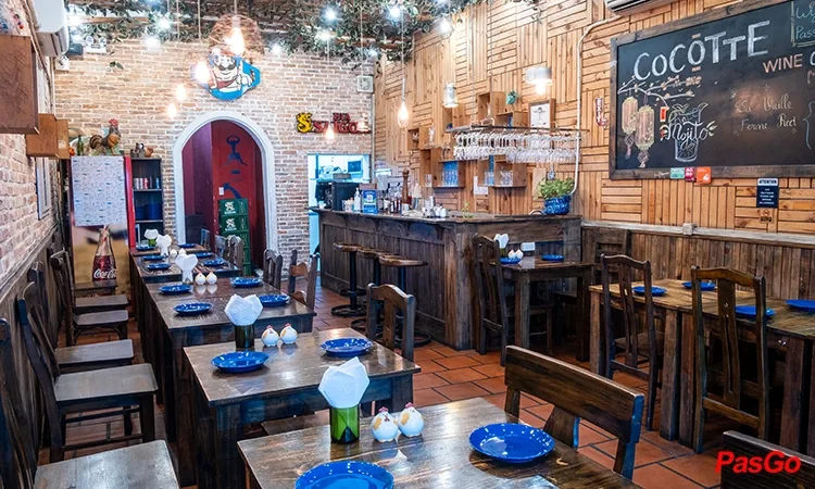 Casual bistro interior with wooden tables and vintage touches