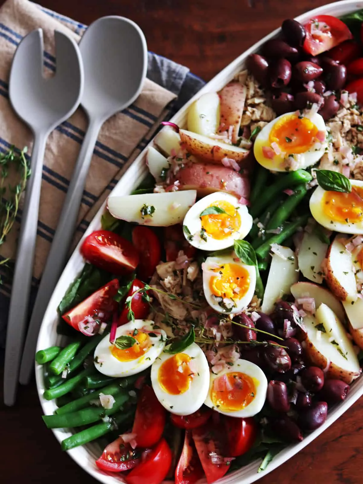 Salad Niçoise with tuna, eggs, olives and green beans