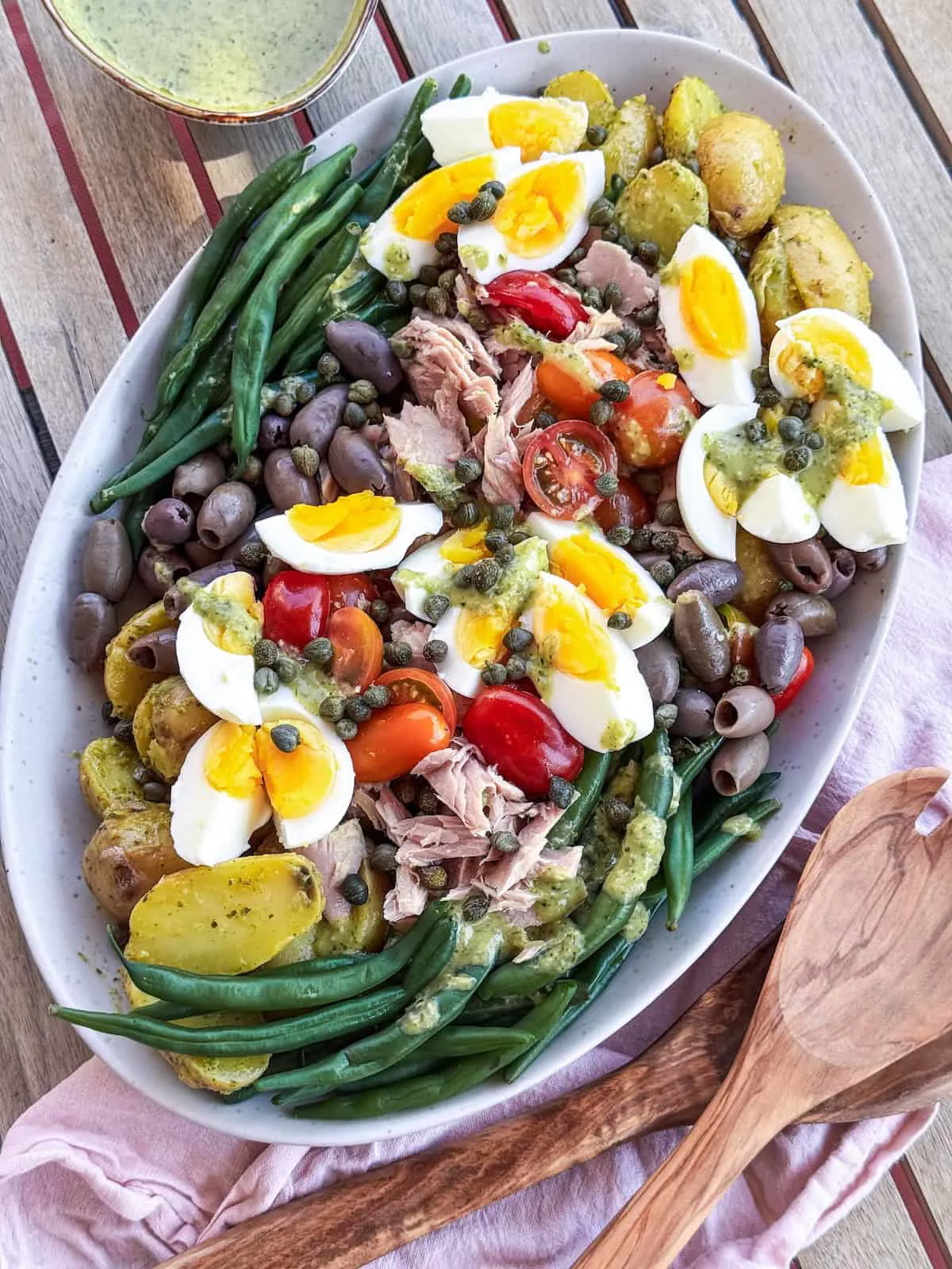 Salad Niçoise with tuna, eggs, olives and green beans