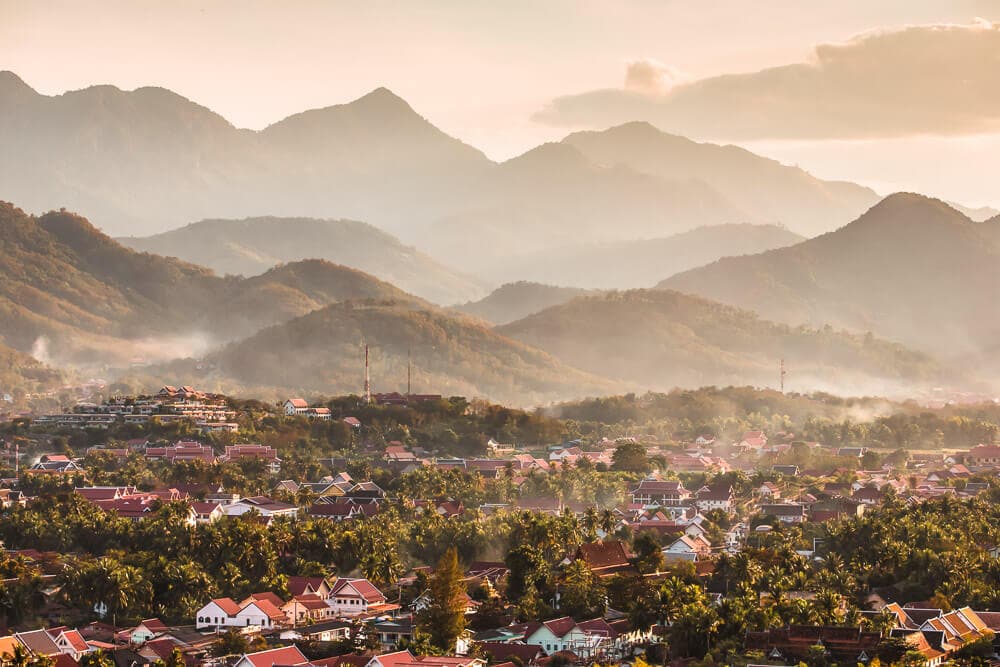 Buddhist temple and monks in Luang Prabang Laos