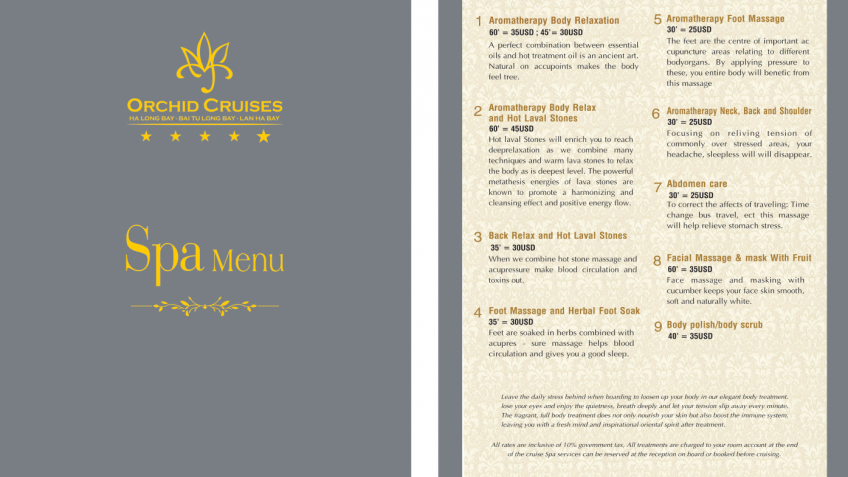 Orchid Cruises Spa Menu
