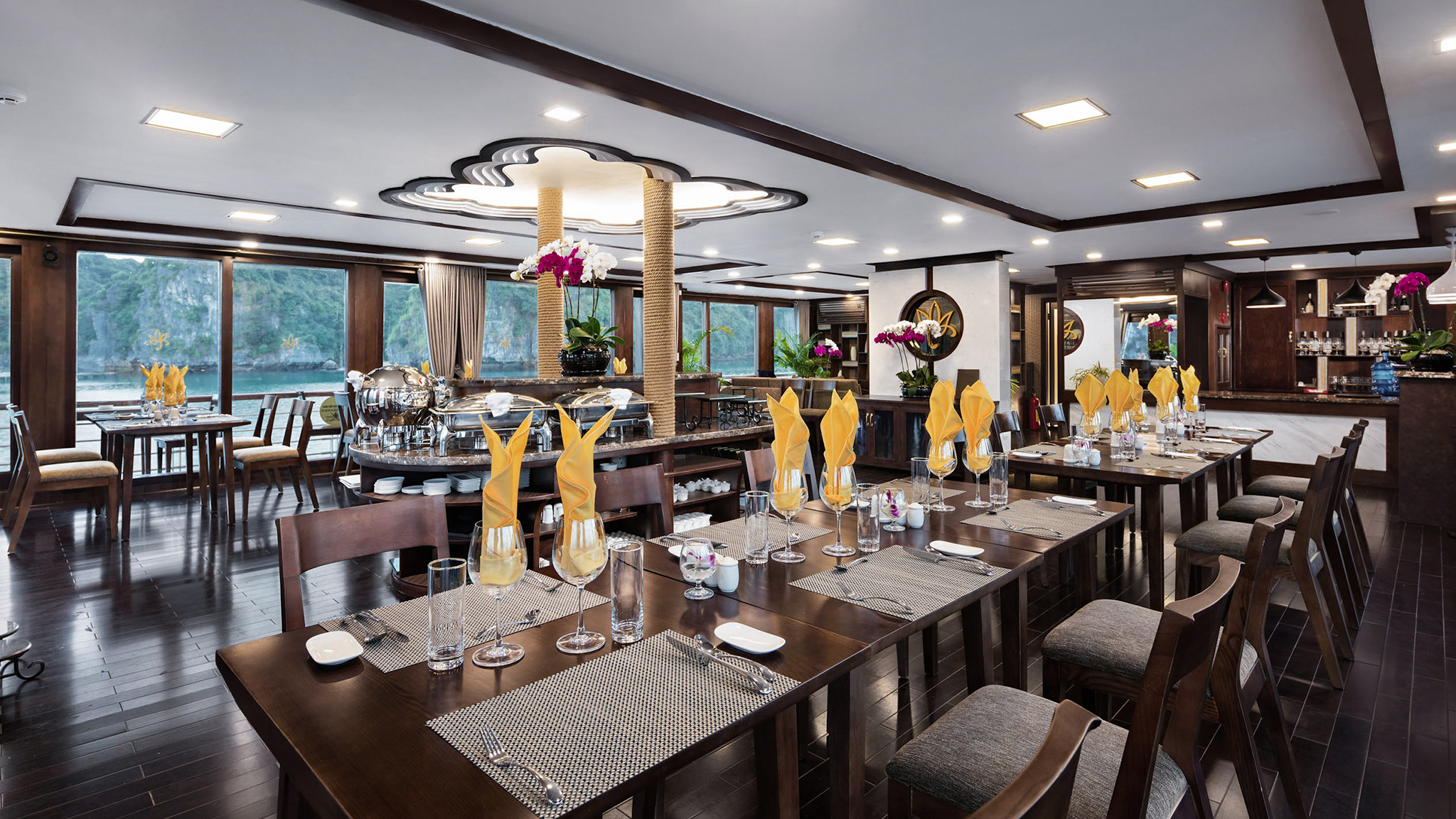 The restaurant features a bright and open space, enhancing the dining experience.