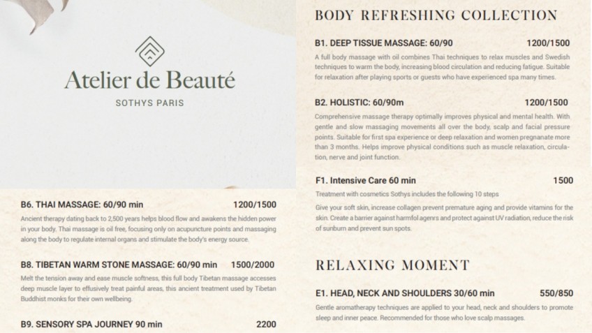 Spa Menu