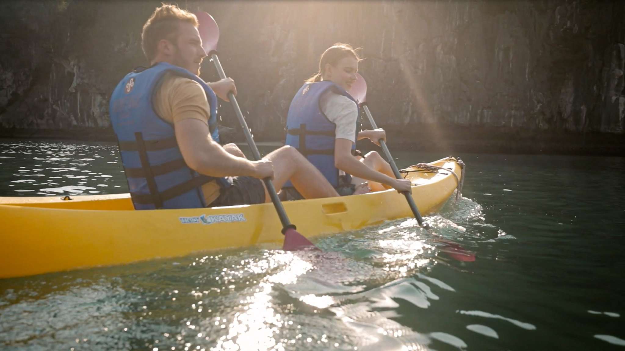 Start your wonderful trip by kayaking in the emerald water of Tra Bau