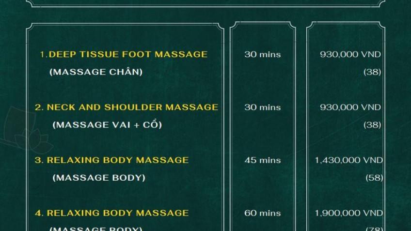 Spa Menu