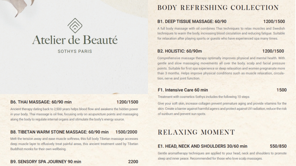 Spa Menu