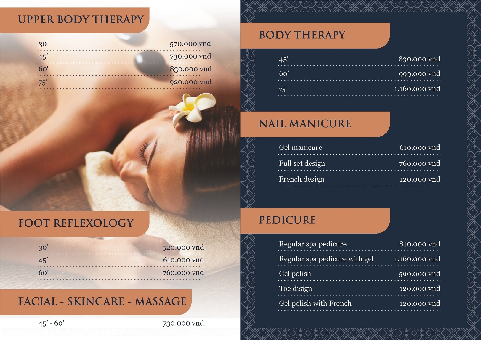 spa menu