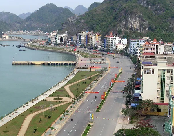 Scenic view of Cat Ba Island with limestone karsts