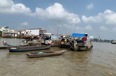 Traditional boats at My Tho floating market in Mekong Delta