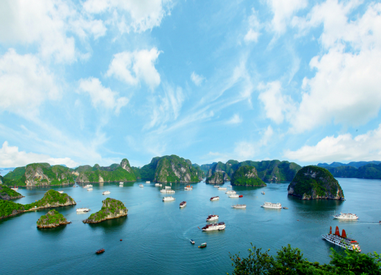 Halong Bay and Cat Ba Island with traditional junk boat