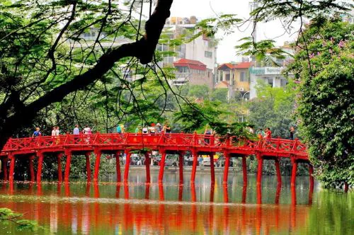 The Huc Bridge at Hoan Kiem Lake, Hanoi